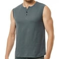 thumbnail image 4 of Men's Tank Tops Qiggri Men Casual Solid Sleeveless Pullover Sports Vest Button T Shirt Blouse Muscle Shirts, 4 of 9