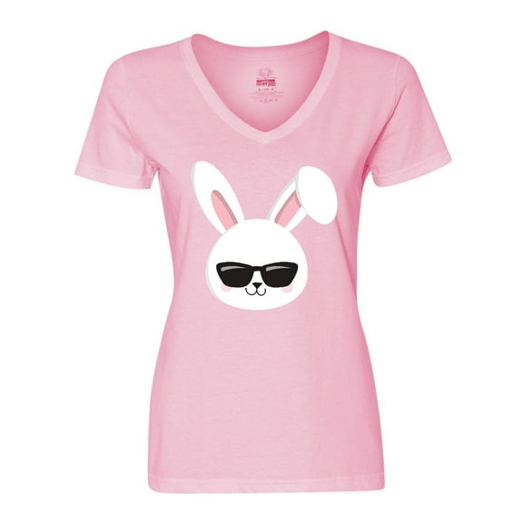 Inktastic Cute Bunny, White Bunny, Bunny with Sunglasses Women's V-Neck T-Shirt