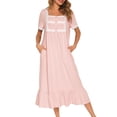thumbnail image 3 of Defitshape Women's Cotton Victorian Nightgown Short Sleeve Sleep Dress Lace Frill Calf Length Square Neck Billowy Old Fashioned Pajama Shirt Summer Soft Sleepwear Long Nighty Pocket Pink Large, 3 of 5