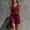 Wine, variant on Women's Cotton Linen 2 Piece Outfits Sleeveless Ruffle Waist V Neck Button Top Casual Shorts Set with Pockets