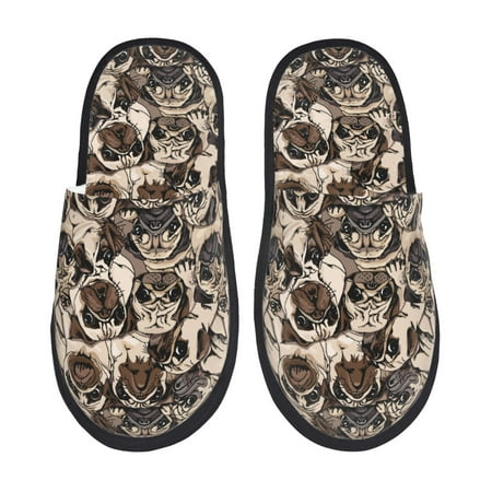 

Rateoe Pug Pattern Fuzzy Slippers Fuzzy Soft House Slippers Plush Furry Warm Cozy Open Toe Fluffy Home Shoes-Medium