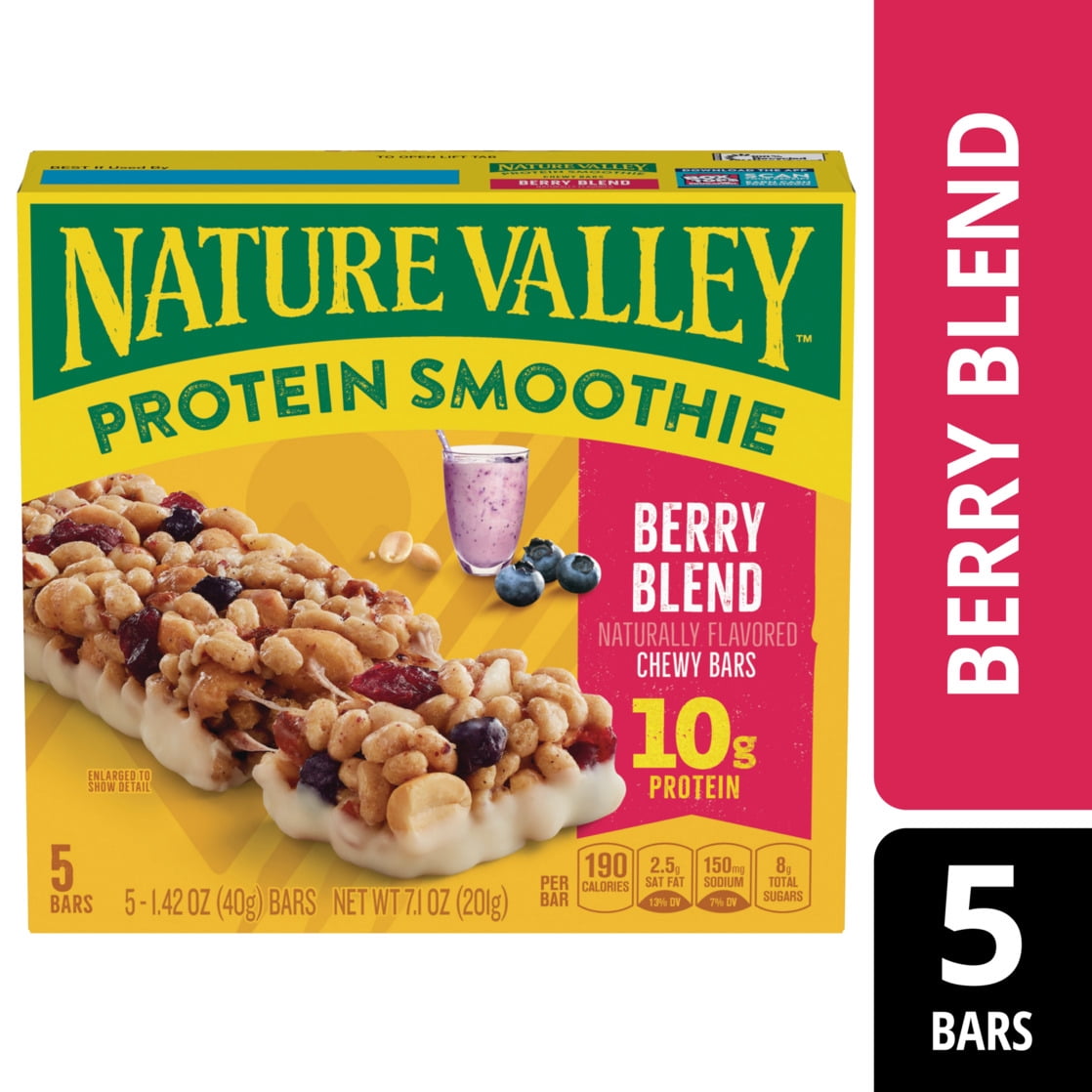 (12 pack) Nature Valley Protein Smoothie Chewy Snack Bars, Berry Blend Protein Bars, 5 Bars, 7.1 oz