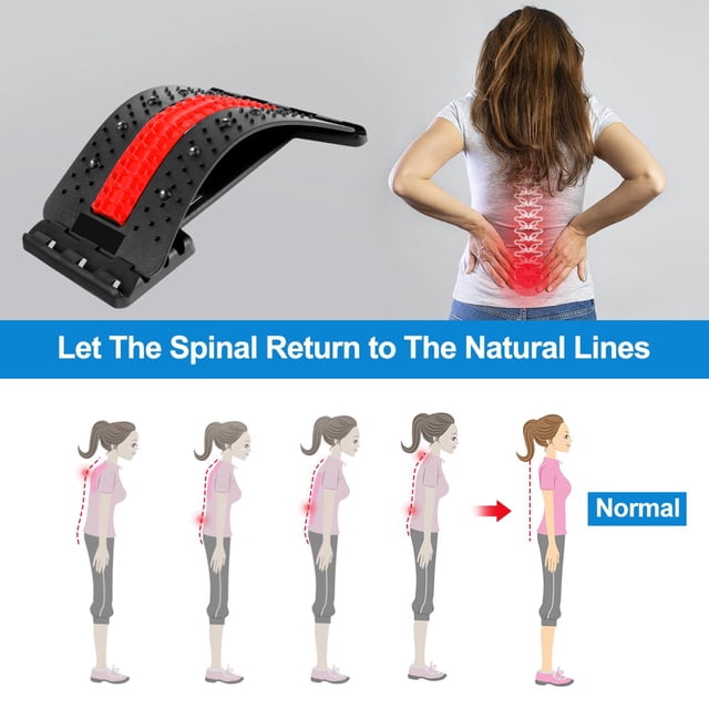 Back Stretcher 4 Level Spine Stretcher Adjustable Back Massager with Silicone Strip & Magnet Points Back Trainer Lumbar Support Pain Relief Device for Relieving Back Pain Sciatica