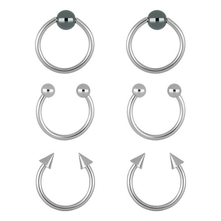 Body Jewelry Women's Stainless Steel 16G Hoop and Horseshoe Cartilage Earrings, 6 Pack