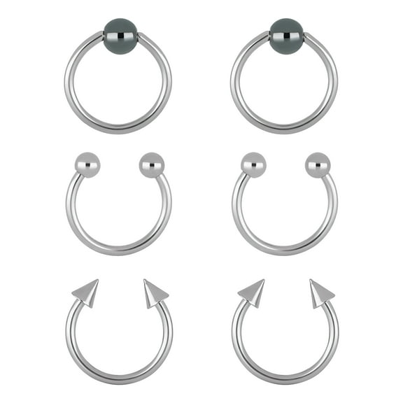 Body Jewelry Women's Stainless Steel 16G Hoop and Horseshoe Cartilage Earrings, 6 Pack