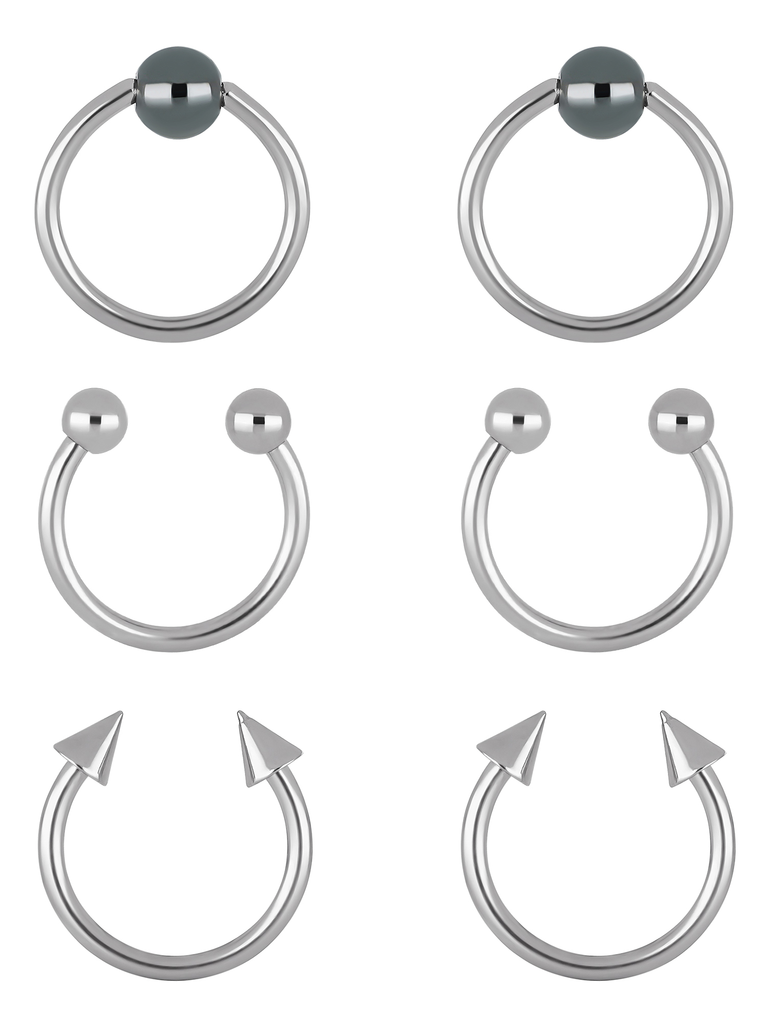Body Jewelry 16G Stainless Steel Hoop & Horseshoe Earring Set, 6 Pack photo 1