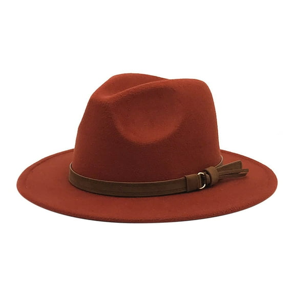 Duoif Fedora Hats for Men Windfall Men & Women Vintage Wide Brim Fedora Hat with Belt Buckle Hats for Women C