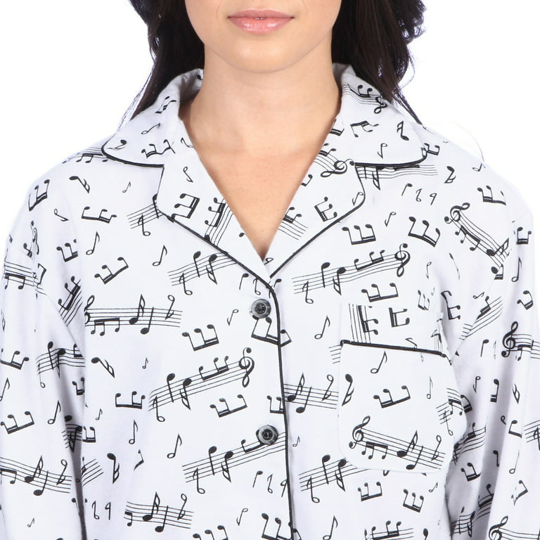 Leisureland Women's Music Note Print Cotton Flannel Pajama Set