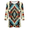 thumbnail image 4 of Xqxayjr Under $5 Women's Casual Holiday 3/4 Sleeve Sweatshirt Western Aztec Print Fall Shirts Tunic Tops Crewneck Comfy Sweaters Tops Plus Size Clothes, 4 of 4