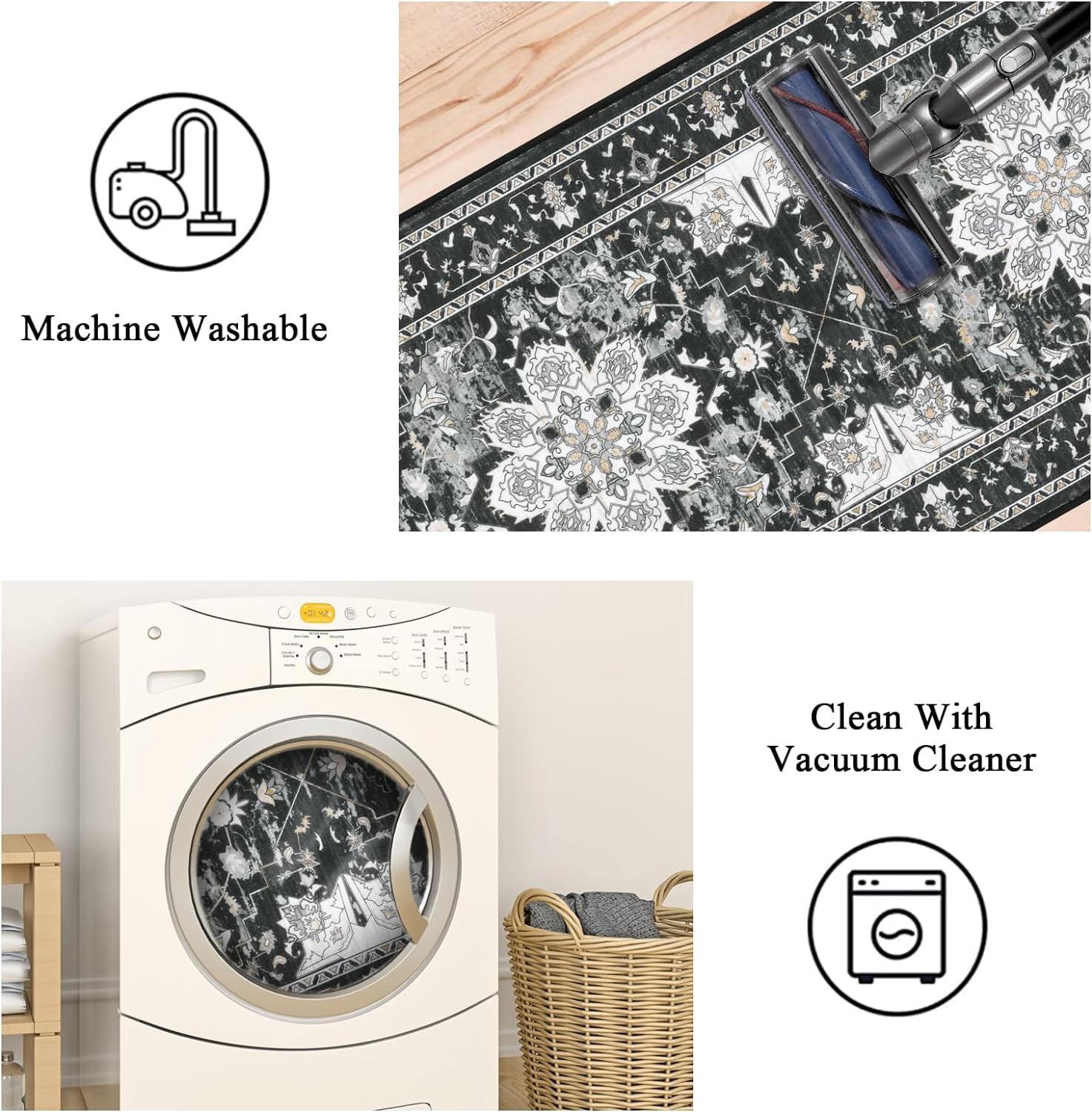 Kitchen Rug and Mat, Yamaziot Boho Kitchen Rug Set of 3, Non Slip Washable Farmhouse Floor Mat Hallway Runner, Laundry Room Carpet