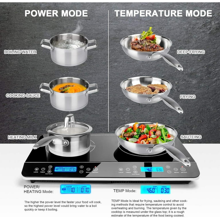  Duxtop 1800W Portable Induction Cooktop 2 Burner, Built-In  Countertop Burners with Adjustable Temperature Control, Sensor Touch  Induction Burner with Timer and Safety Lock, Easy to Clean, 8620BI/BTK35 :  Appliances