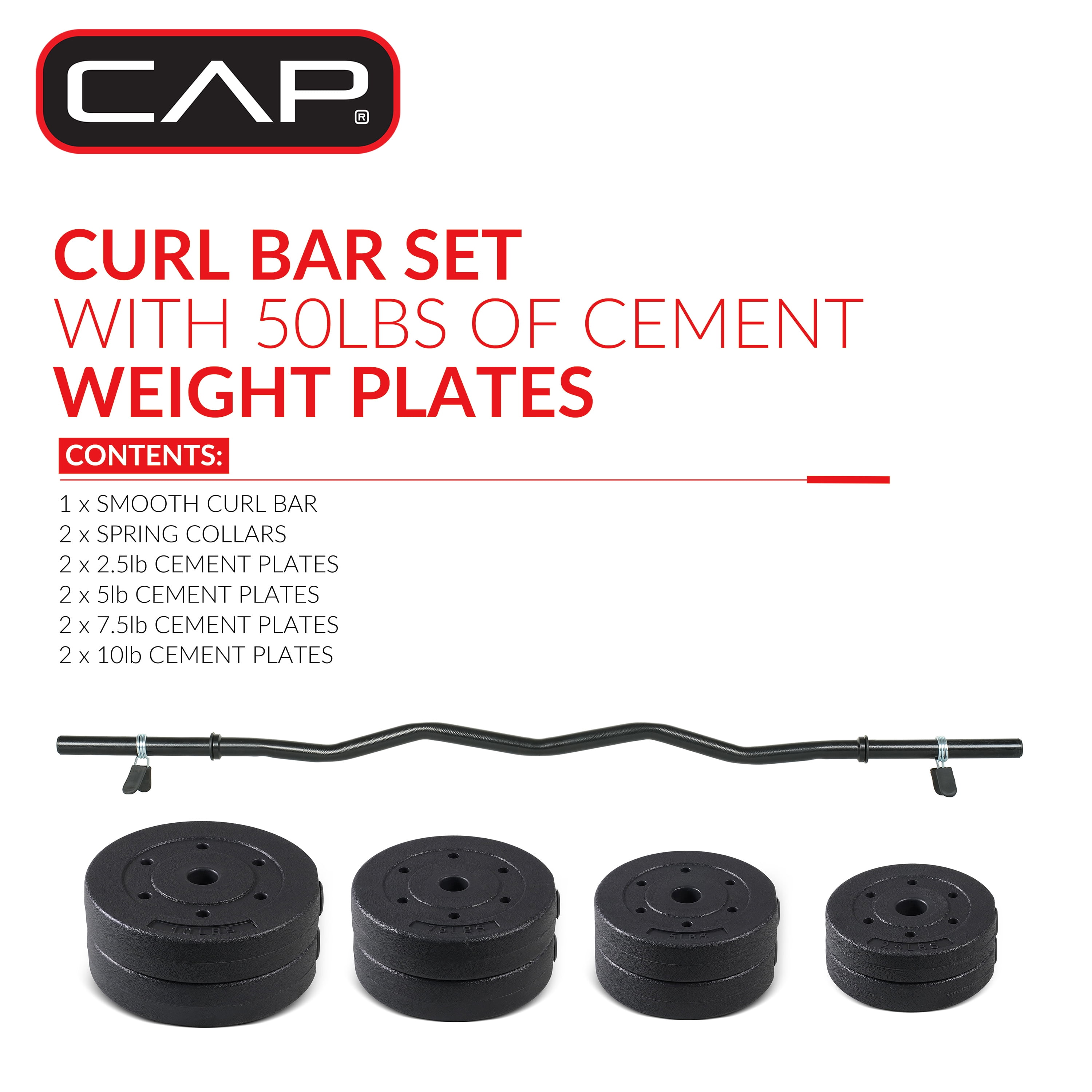 Cap Standard 47-inch Hollow E-Z Curl Workout Bar with 50lb Vinyl Weight Plate Set