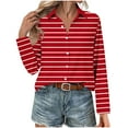 thumbnail image 4 of Women'S 2025 Cute Striped Stretchy Long Sleeve Shirts Soft Collared V Neck Button Up Blouses Tops Red M, 4 of 6