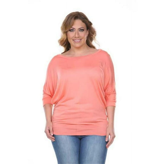 PS124-Coral-2XL Plus Size Bat Sleeve Top-Tunic, 2 Extra Large