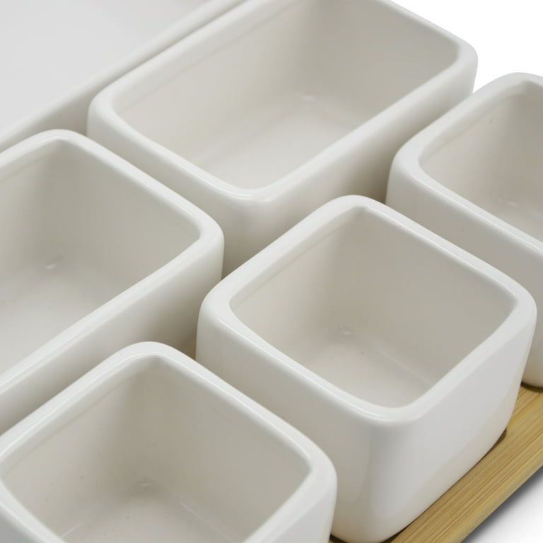 Eternal Living Appetizer Serving Tray, 7-Piece Bamboo & Ceramic