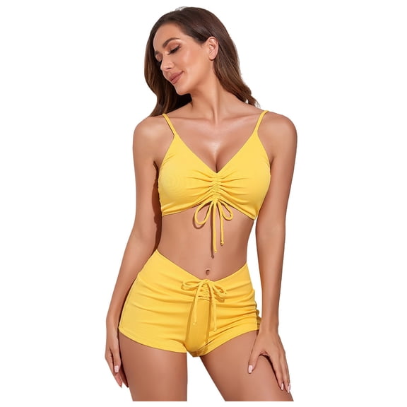 Daznico Women's Split Swimsuit Solid Color High Waist Beach Bikini Swimwear,XXL