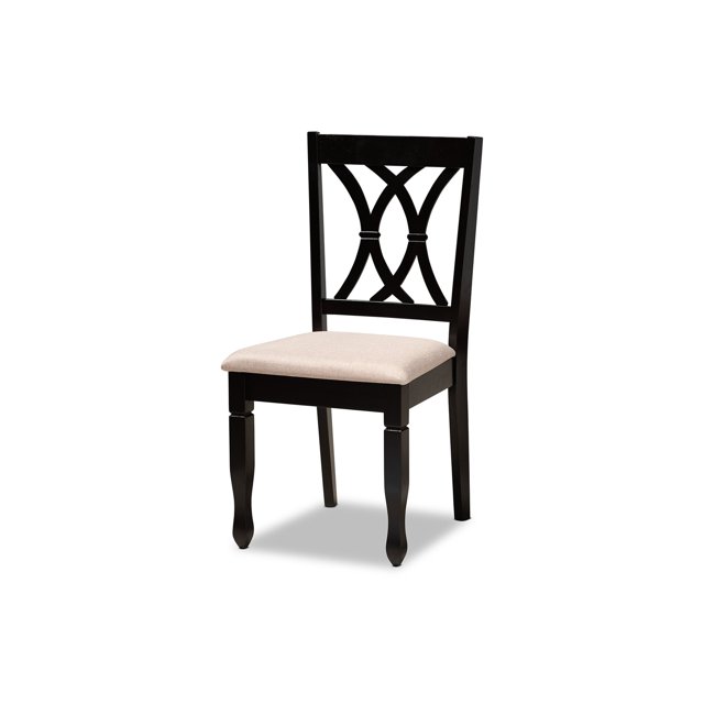 Baxton Studio Reneau - Chair - solid rubberwood, fabric polyester - sand, espresso brown (pack of 4)