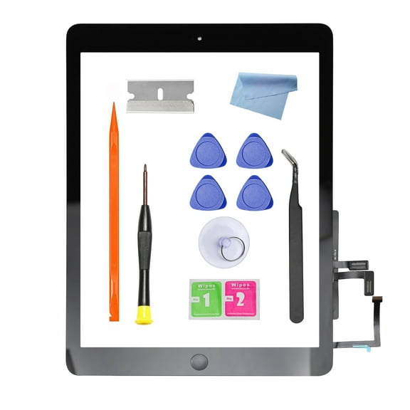 for  iPad 5 2017 9.7 inch （A1822, A1823） Touch Screen Digitizer Assembly Replacement with Home Button, Camera Bracket, Pre-Installed Adhesive, Tool Repair Kit（Black）