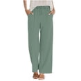 thumbnail image 6 of 2026 Spring Fashion Women's Linen Blend Straight Leg Pants - Summer Drawstring Elastic Waist with Side Pockets, Loose Casual Trouser Pants Trousers, 6 of 7
