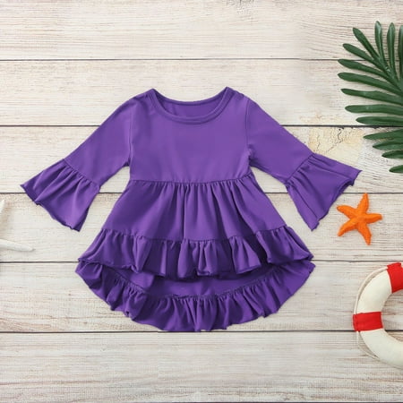 

BLTIBY 1-6Years Toddler Kids Baby Girls Shirt Tops Fashion Cute Spring Autumn Solid Color Ruffles Trumpet Long Sleeves Top Bottoming Blouse Purple 2-3 Years