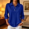 thumbnail image 5 of 3/4 Sleeve Polo Shirts for Women Dressy Button Lapel Collar Golf Tops Blue 2XL, 5 of 9