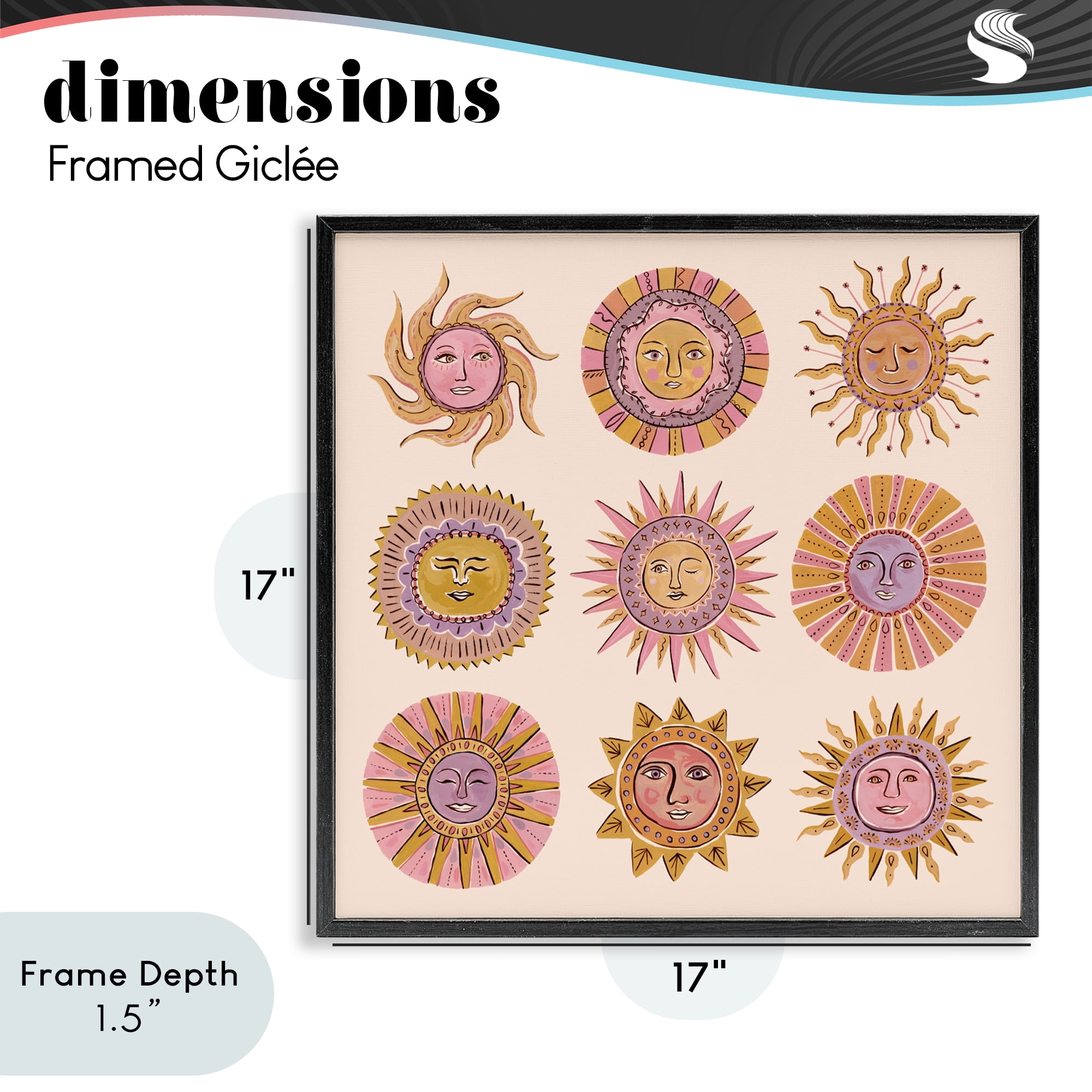 Stupell Industries Boho Solar Faces Black Framed Giclee Art, design by Two If By Sea Studios