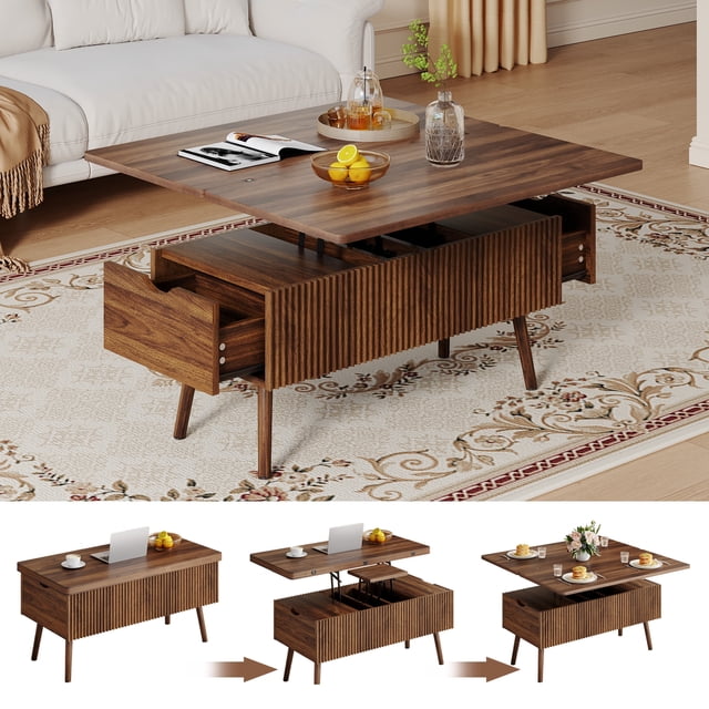 40" Lift Top Coffee Table, 4 in 1 Square Coffee Table with 2 Drawers, Modern Coffee Tables with Lift Tabletop, Converts to Dining Table for Living Room, Home Office,Brown