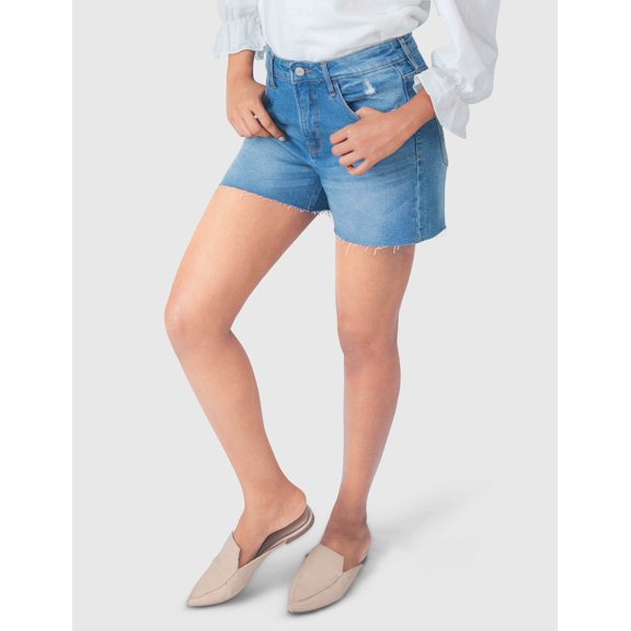 Olgyn Stretch Frayed Cut-Off Women's Medium Blue Denim Shorts