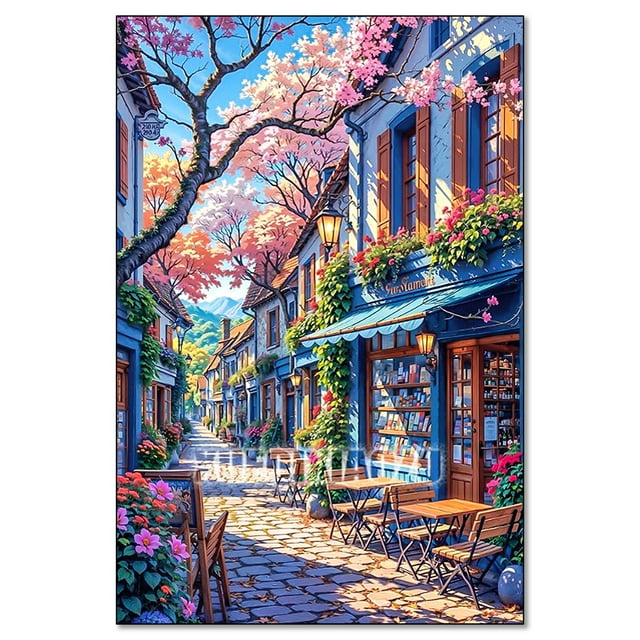 Landscape Cherry Blossoms And Mount Fuji Scene Diamond Mosaic DIY Craft Set Home Wall Decor Ad, 30*40cm, Frame not included.