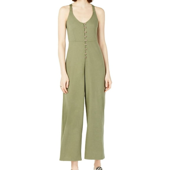 Project 28 Womens Solid Button-Up Jumpsuit, Green, Small