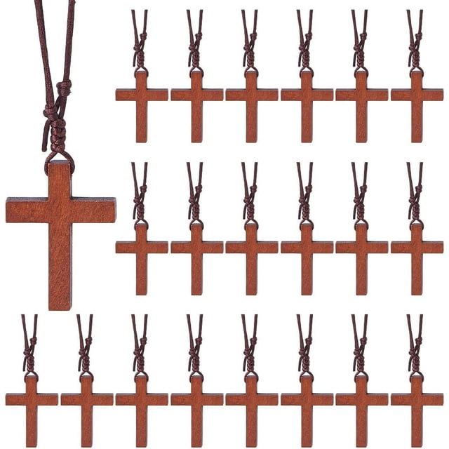 30 collares de madera a granel, colgante de Pascua de madera, crucifijo marrón coco, collar pequeño de oración, pulsera de cordón de nailon.