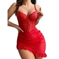 thumbnail image 3 of SHOWMALL Women's Lingerie Lace Nightdress Strap Chemise Underwire Bodysuit Sexy V Neck Sleepwear Red M, 3 of 4