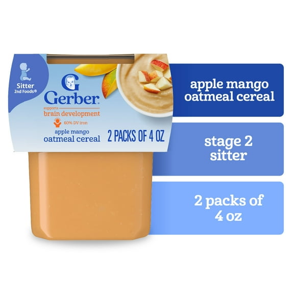 (8 pack) Gerber 2nd Foods Baby Food, Apple Mango with Rice Cereal, 4 oz Tubs (2 Pack)
