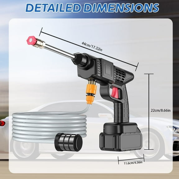 12V Cordless Pressure Washer, Dual Battery, 5M Hose, High Power Handheld Washer with 6-in-1 Adjustable Nozzle for Car, Floor, Garden