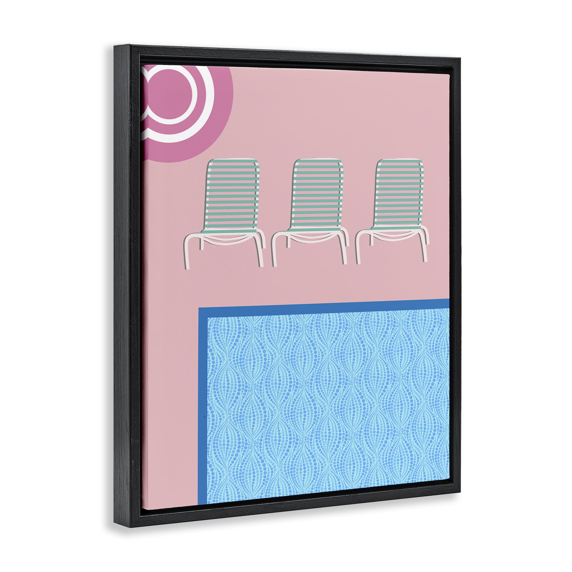 Stupell Industries Summer Poolside View Scenery Painting Black Floater Framed Canvas Art Print Wall Art, 25 x 31
