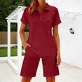 thumbnail image 2 of Tanghaowl Short Sets for Women, Women Casual Summer Shorts Suit Two Piece Outfit With Comfortable Top And Stylish Bottoms Wine S, 2 of 5