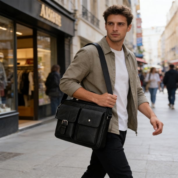 Bolso bandolera de piel texturizada para mujer | Bolso de mano ligero, espacioso, para viaje y trabajo, con correa ajustable | Múltiples compartimentos | Negro, marrón y caqui