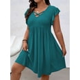 thumbnail image 2 of Cuteduck Women's summer plus-size V-neck elegant A-line dress with lotus leaf sleeves 1X-5X, 2 of 7