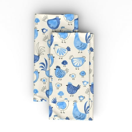 

Cotton Sateen Dinner Napkins (Set of 2) - Chicken Rooster Watercolor Blue Modern Farmhouse Chic Cream White Farm Animal Barnyard Print Cloth Dinner Napkins by Spoonflower
