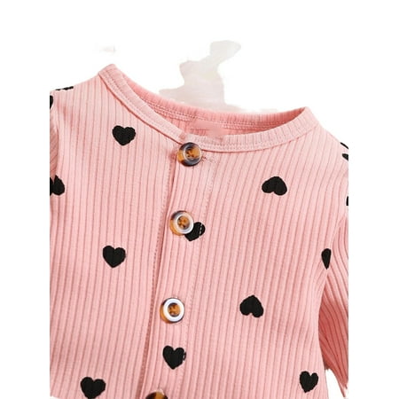 

Cute Heart print Round Neck Long Sleeve Dusty Pink Baby Sets (Baby s)