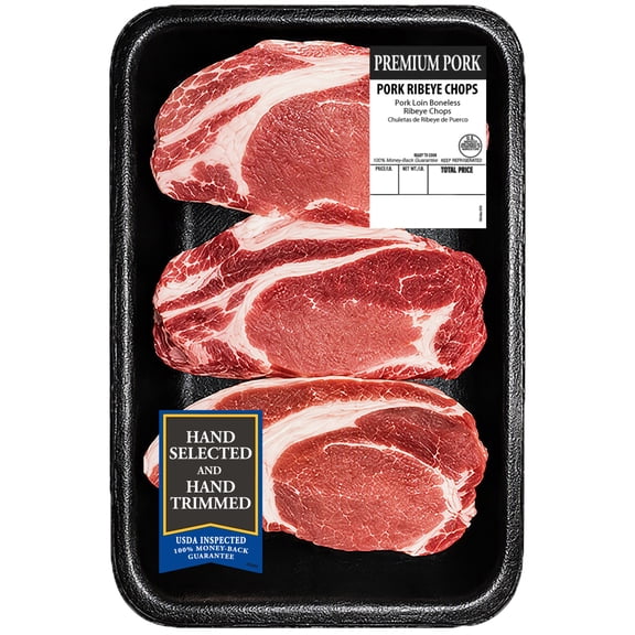 Pork Loin Ribeye Chops, Boneless, 3 count, 1.2 - 2.5 lb Tray