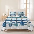 thumbnail image 3 of Twin XL Quilt Set 68''x98'', Lake Paddles Lightweight Summer Bedspread Coverlet Set with 2 Pillow Shams, Summer Watercolor Teal Blue Striped Breathable All Season Quilt Bedding for Dorm/Guest Room, 3 of 9