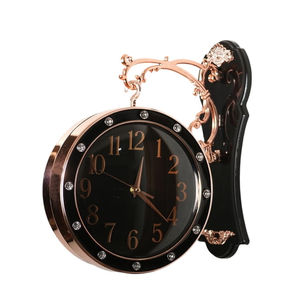 Reloj de pared de doble cara, diseño antiguo, movimiento silencioso, esfera con visualización de 12 horas. negro