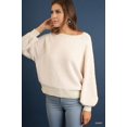 thumbnail image 2 of Puff Sleeve Boat Neck Sweater - Mocha, S, 2 of 10