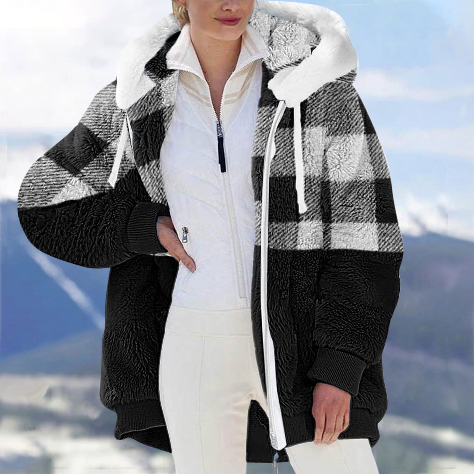 Veste Chaude Veste Sherpa Carreaux Femme Veste Bomber Doublée En à