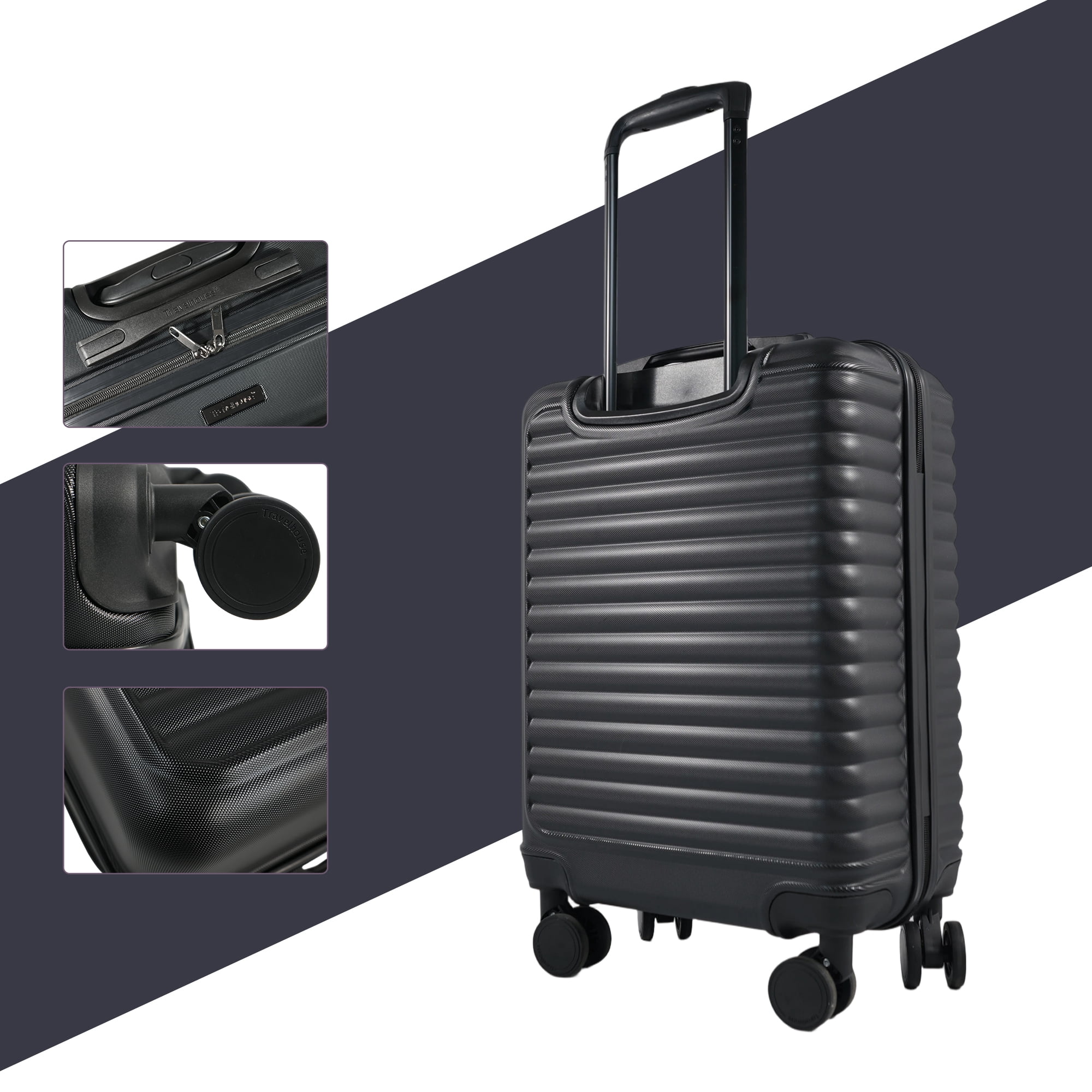Travelhouse 20" Underseat Hard-Sided Carry-On Luggage, Spinner Wheels, ABS,Black