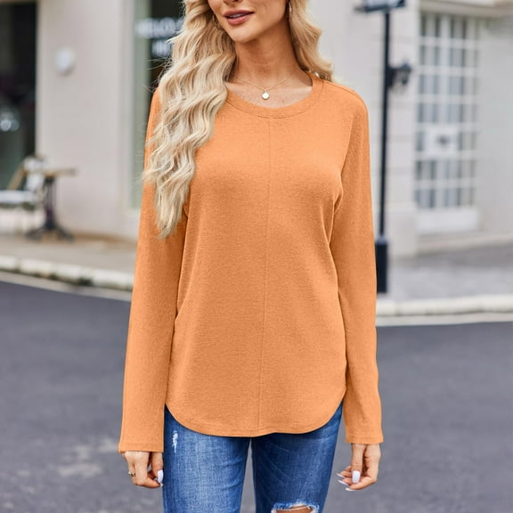 Basic T Shirts for Women Women's Fashion Solid Color Round Neck Long Sleeve T-shirt Casual Autumn Tops