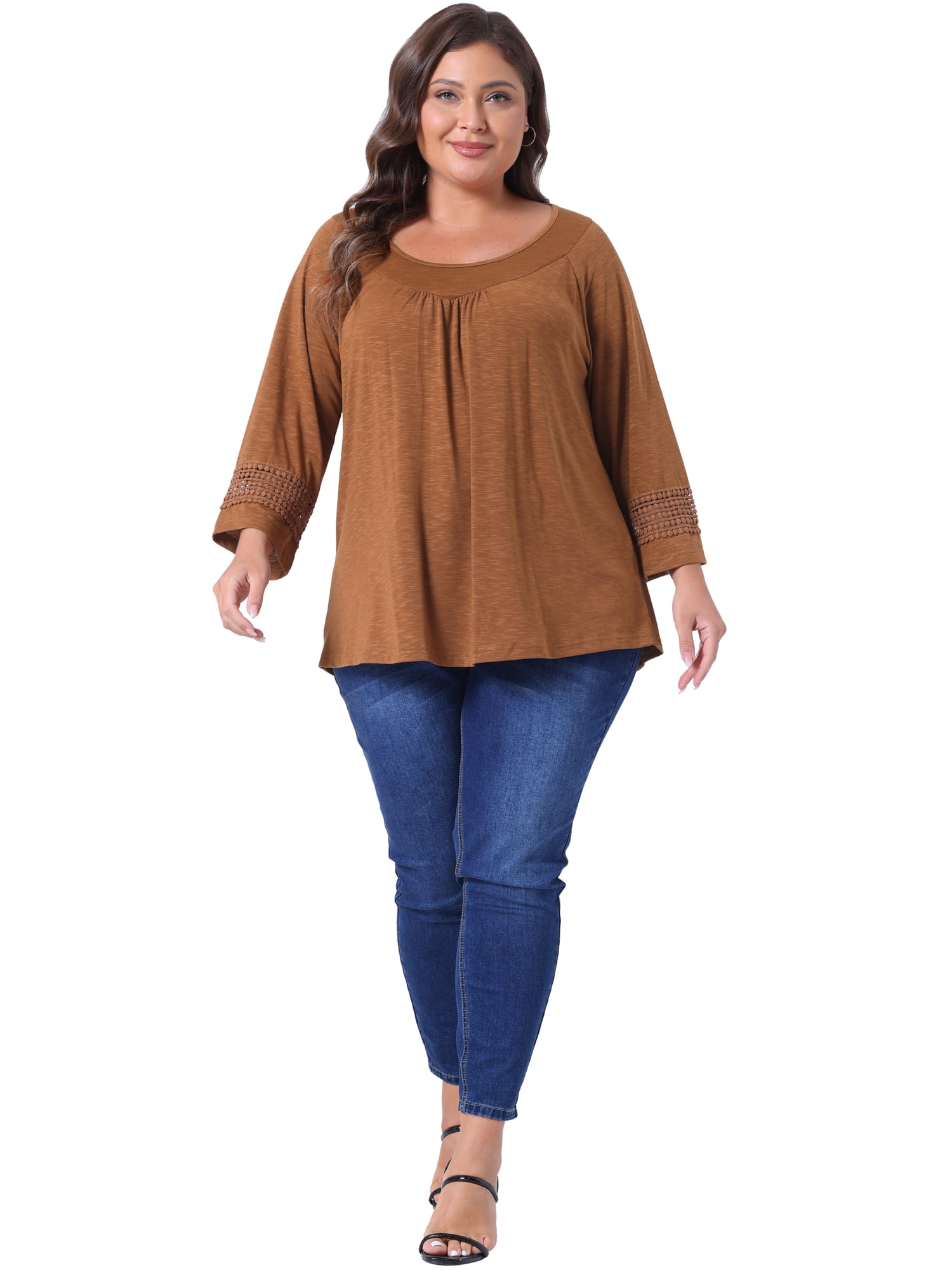 DARING DIVA Women's Plus Size Winter Kimono Long Sleeve Casual Top 1X Brown