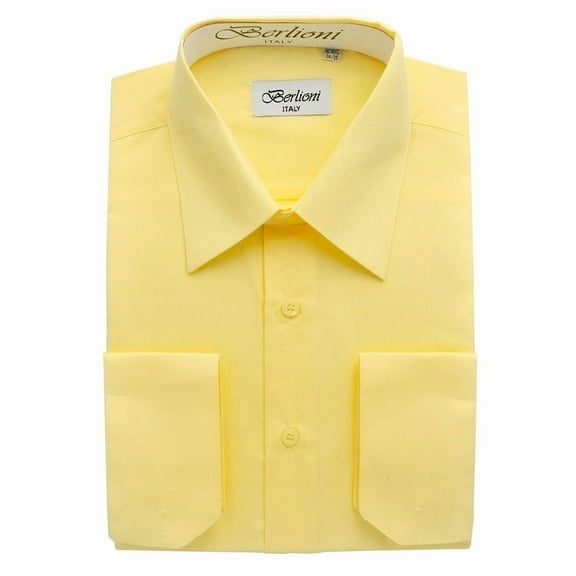 Berlioni Italy Men's Convertible Cuff Solid Long Sleeve Dress Shirt Lemon