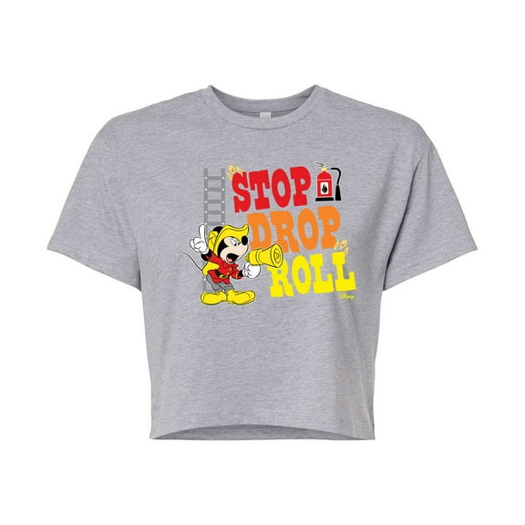Disney - Firefighter Mickey - Stop, Drop, & Roll - Juniors Cropped Cotton Blend T-Shirt